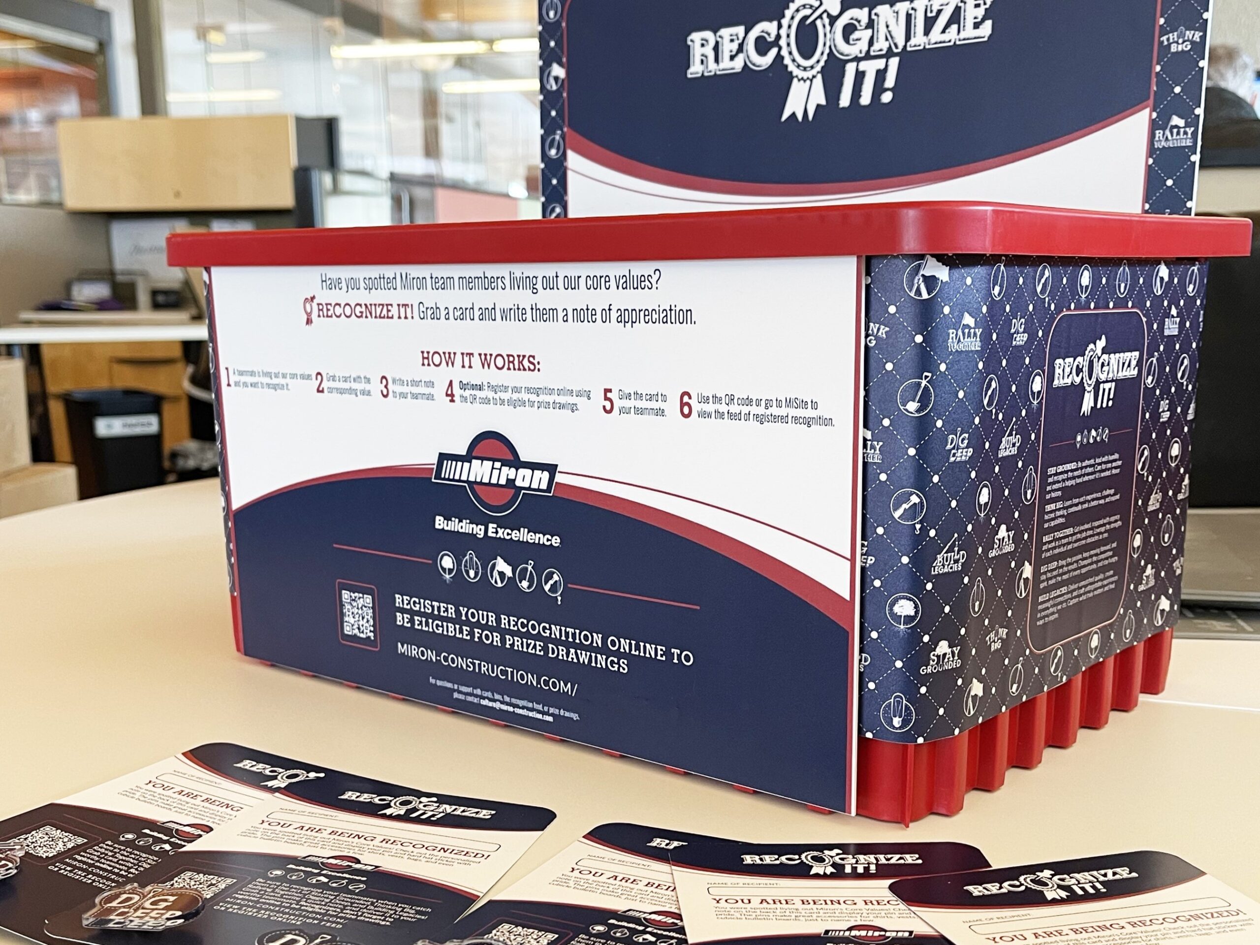 Miron Construction Recognition nomination box and cards
