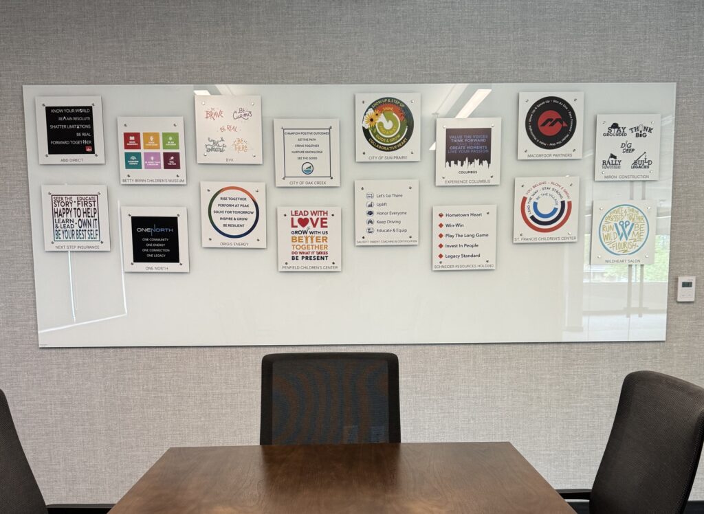 core values wall at humanworks8 HQ